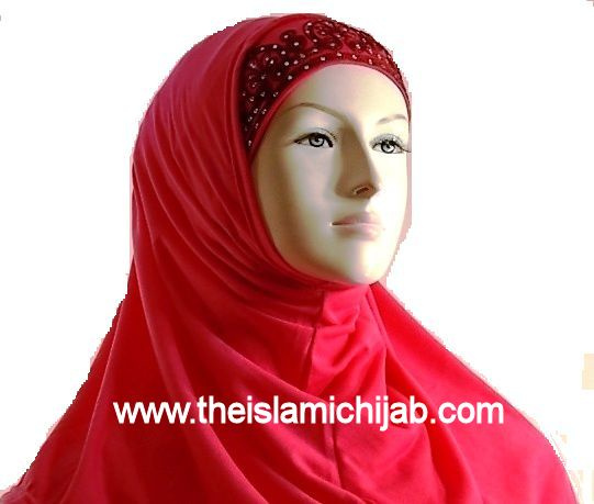 Hot Pink EMBROIDED COTTON BLEND HIJAB 2